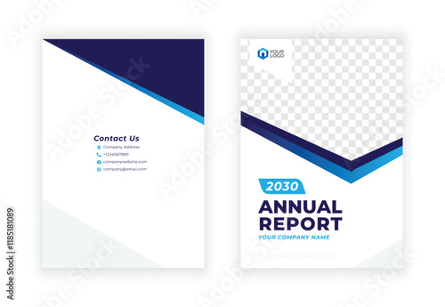 Annual report brochure flyer template, Blue cover design, business advertisement, magazine ads, catalog vector layout in A4 size
