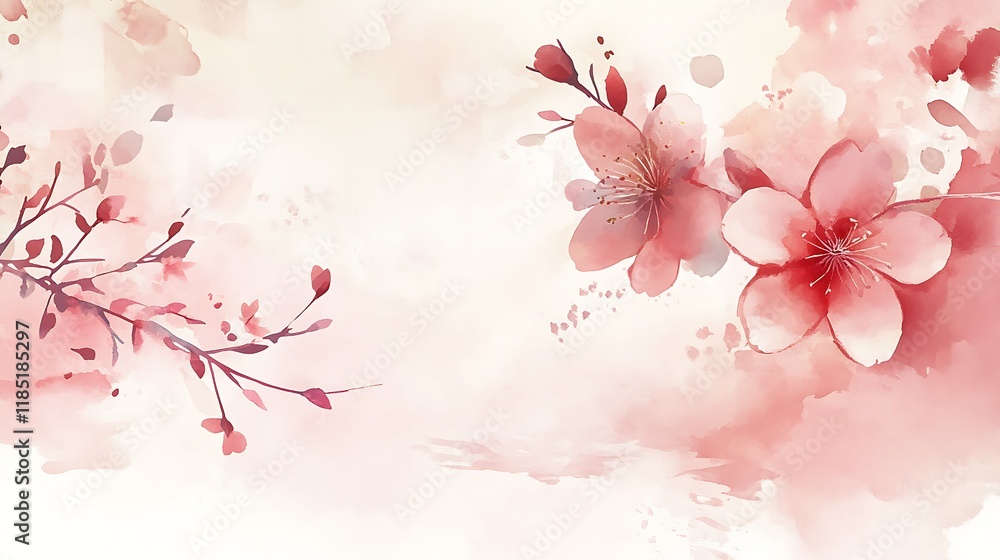 Naklejka premium Delicate Watercolor Painting of Pink Blossoms on Branches