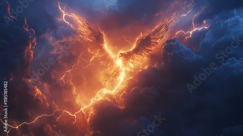 Wallpaper Mural A thunderbird with lightning and flames surrounding it, symbolizing storm power and ferocity. Thundertide. Illustration Torontodigital.ca