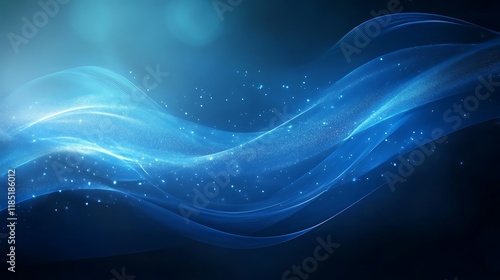 Abstract Blue Wave with Glowing Particles Design