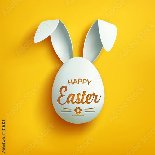 Easter. Easter egg. Easter paper cut rabbit egg. Happy Easter Bunny Illustration. Easter Illustration. Easter background. Easter banner. Easter Art. Easter paper cut bunny. Easter yellow background