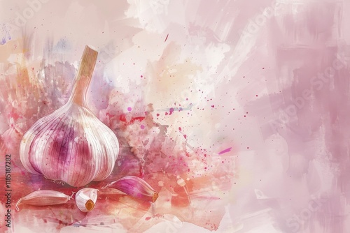 Watercolor garlic composition art