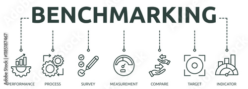 Printbenchmarking outline banner icon of performance, process, survey, measurement, compare, target, indicator