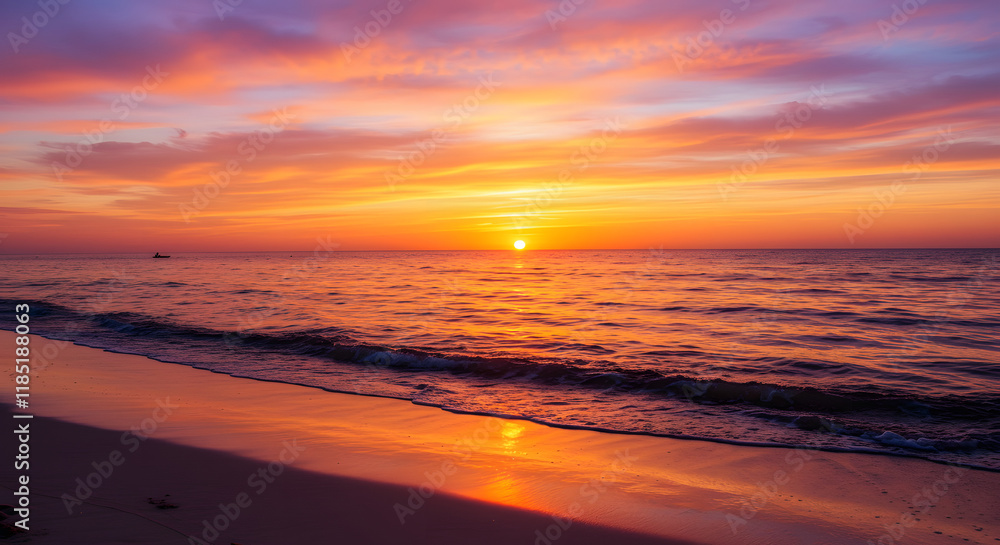 Fototapeta premium A Beautiful Sunset At The Beach With Calm Ocean Waves