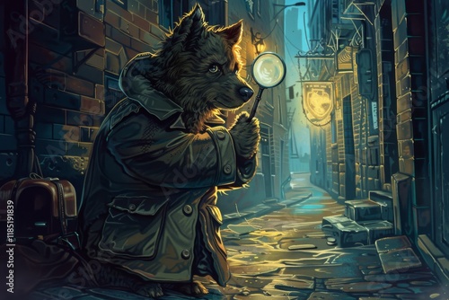 Detective dog in mystical alley