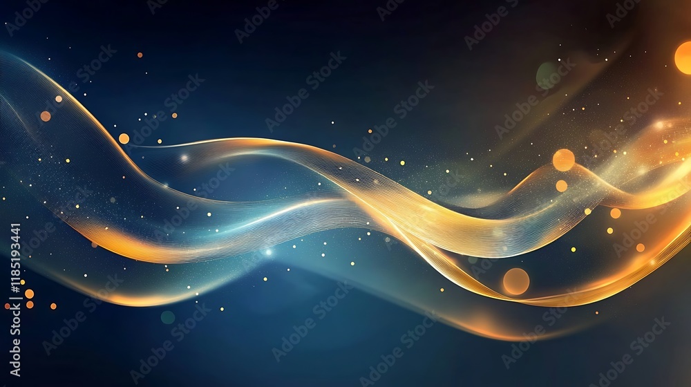 Obraz premium Abstract Golden Waves Flowing Across Dark Blue Background