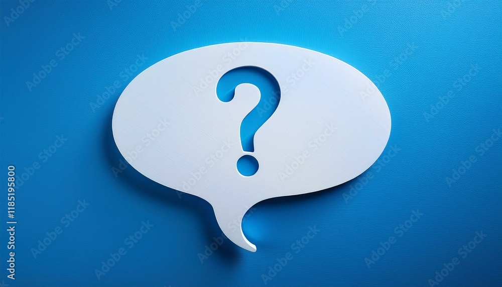 A white speech bubble with a question mark on a blue background. A white speech bubble with a question mark on a blue background.
