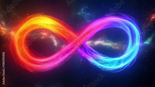 Cosmic Infinity: A fiery and icy lemniscate symbol in the vast expanse of space.