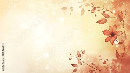 Delicate orange flower blossoms and leaves on a soft background