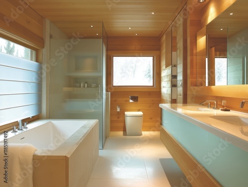 Modern Wooden Bathroom With...