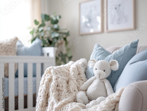 Knitted Teddy Bear Nestled ...
