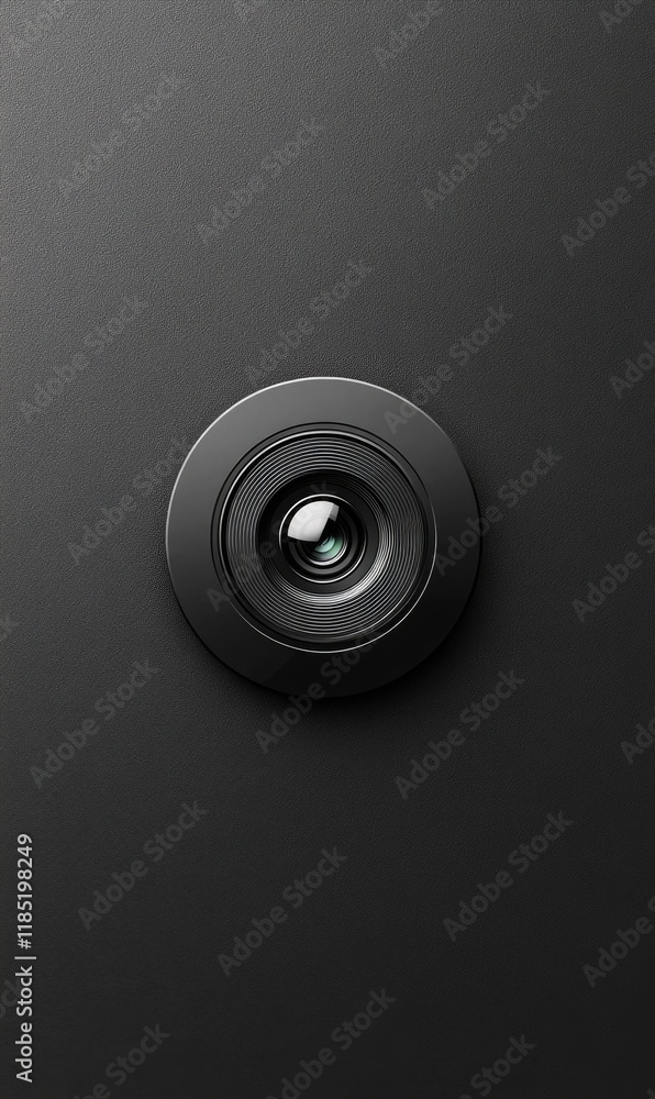 A circular camera lens rests on a smooth black surface, emphasizing its fine craftsmanship and reflective glass. The composition highlights depth and texture in a minimalistic style A circular camera lens rests on a smooth black surface, emphasizing its fine craftsmanship and reflective glass. The composition highlights depth and texture in a minimalistic style