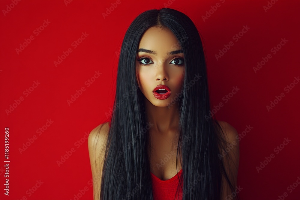 Stunning very astounded mixed-race girl - for ads, media and social apps banner use. Long haircut - straight hair. Commercial ad idea art. Vibrant hair portrait styles. African beauty trends. Stunning very astounded mixed-race girl - for ads, media and social apps banner use. Long haircut - straight hair. Commercial ad idea art. Vibrant hair portrait styles. African beauty trends.