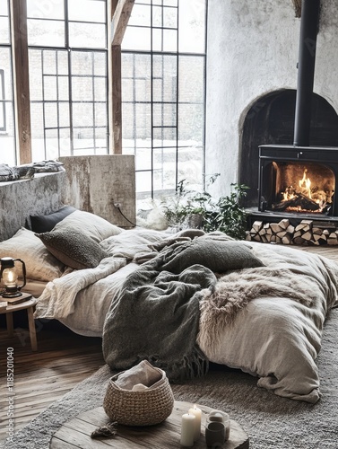 Cozy Bedroom With Fireplace...