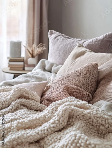Cozy bedroom scene with neu...