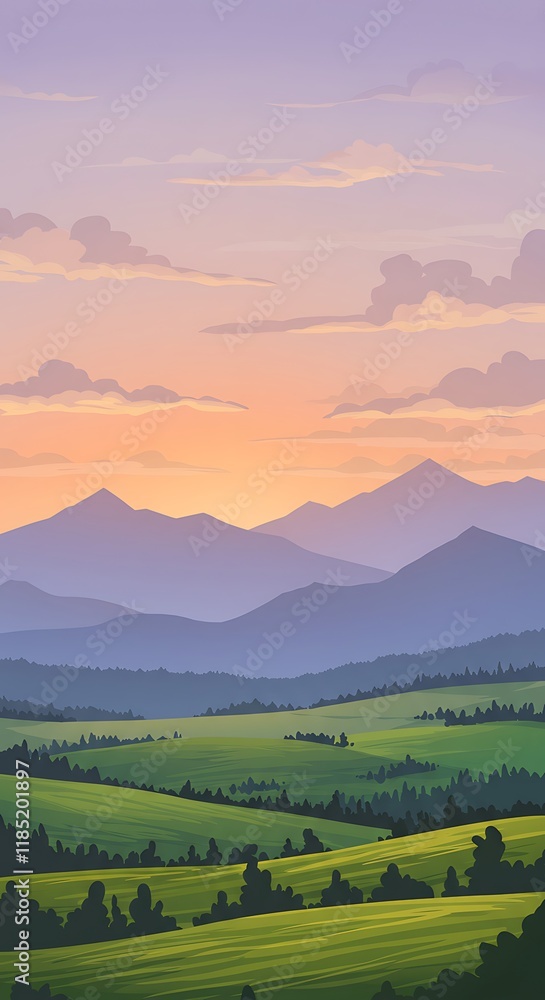 Fototapeta premium Seamless landscape. Beautiful sunset at mountains. Vector illustration 