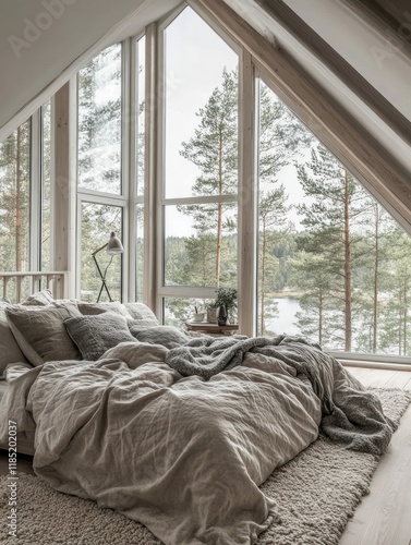 Cozy bedroom with large win...