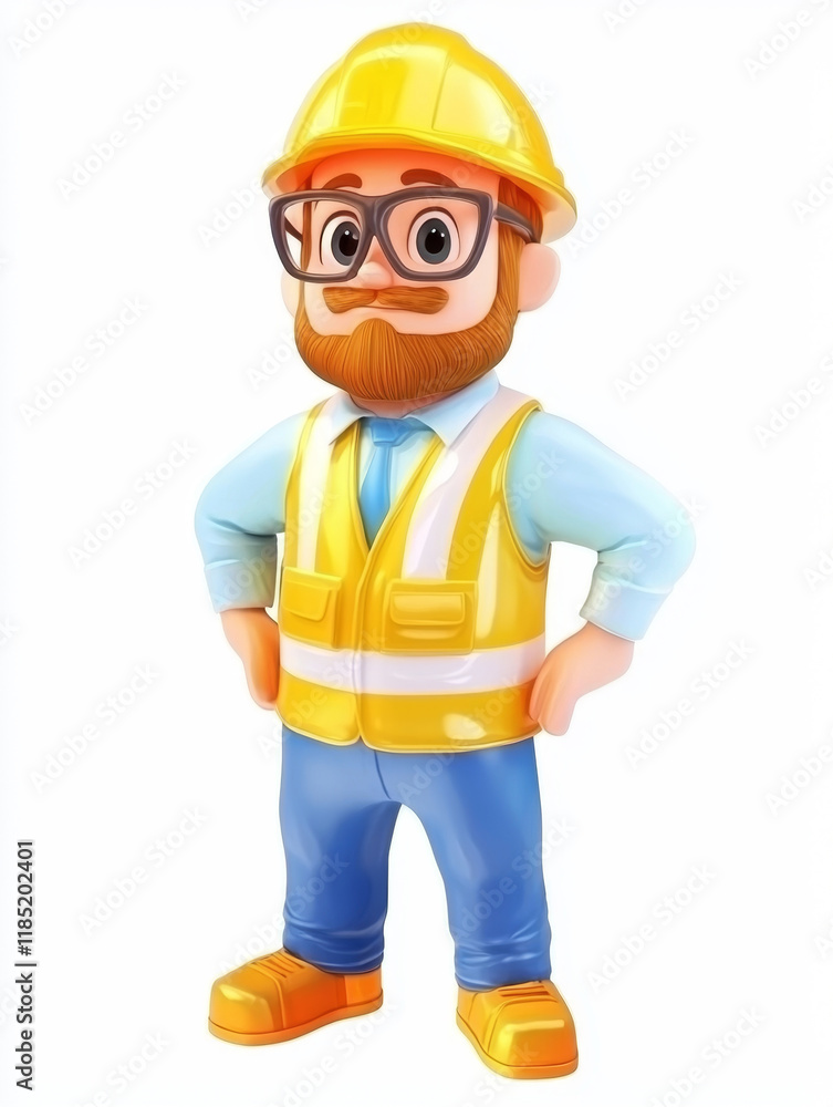 Smiling cartoon construction worker, yellow hardhat and vest. Smiling cartoon construction worker, yellow hardhat and vest.