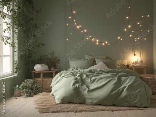 Serene Green Bedroom With P...