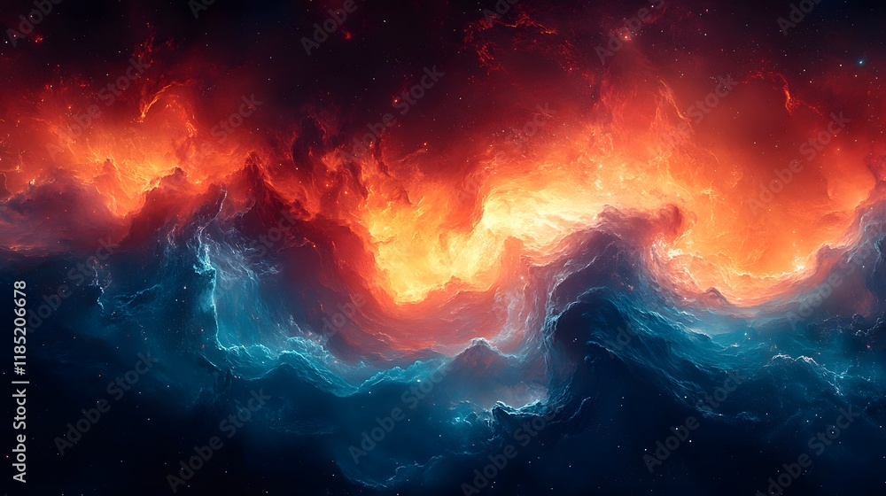 Abstract Cosmic Fire and Ocean Wave Abstract Cosmic Fire and Ocean Wave