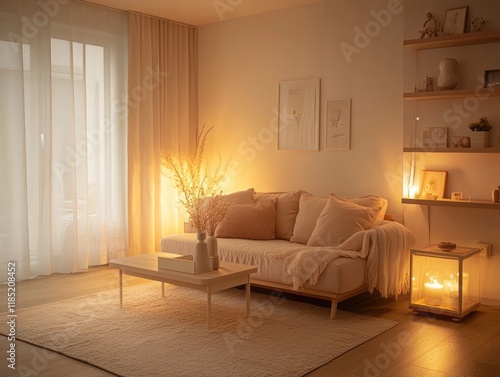 Warmly Lit Living Room Feat...