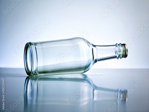 Glass Bottle Mockup: Elegant Empty Clear Bottle on White Background, Perfect for Branding & Design photo