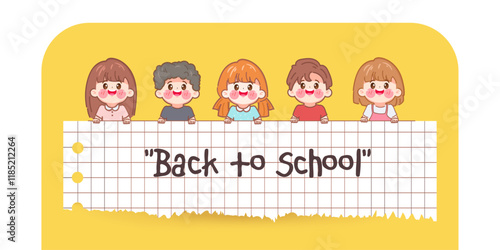 Cute cartoon kid student concept back to school character. illustration vector premium.