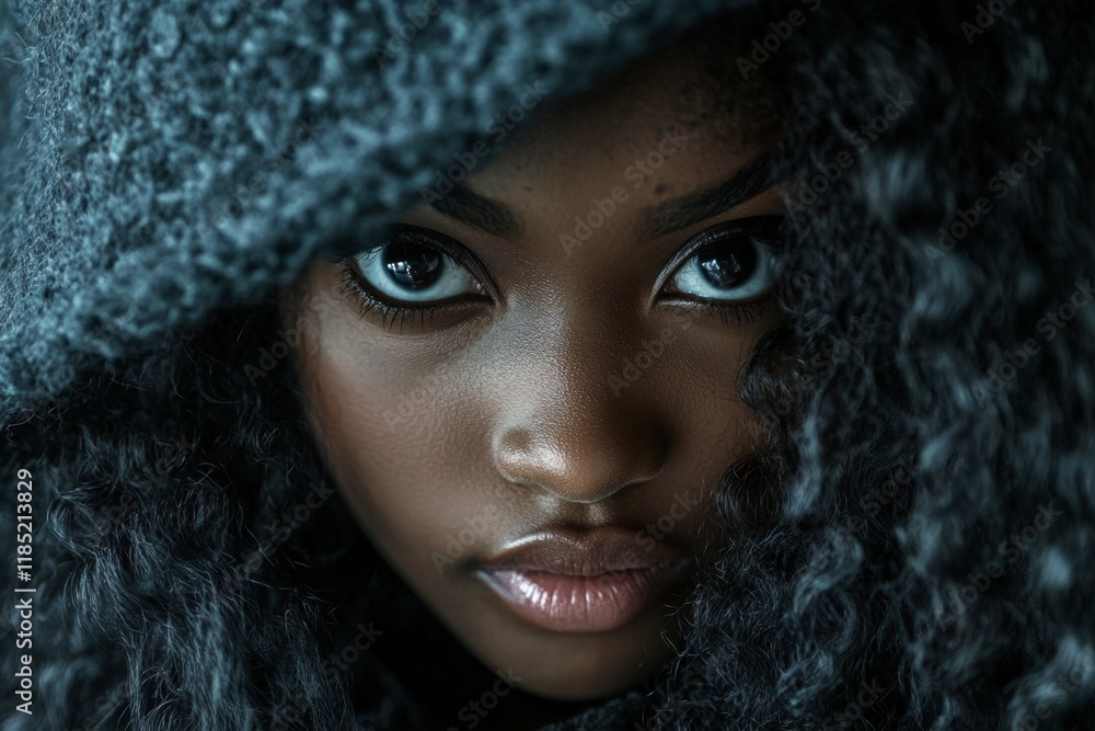 Commercial ad creative. Long coiffure - curly hair. Gorgeous calm black girl - for ads, flyer and social apps use. Stylish black advertising. Fashion with african models. Long hair model. Commercial ad creative. Long coiffure - curly hair. Gorgeous calm black girl - for ads, flyer and social apps use. Stylish black advertising. Fashion with african models. Long hair model.