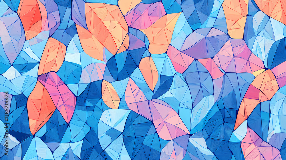 Surreal floral motif of scribbled geometric tiles on light blue background. intricate geometric petal mosaic for textiles and decoration. Flameleaf. Illustration Surreal floral motif of scribbled geometric tiles on light blue background. intricate geometric petal mosaic for textiles and decoration. Flameleaf. Illustration