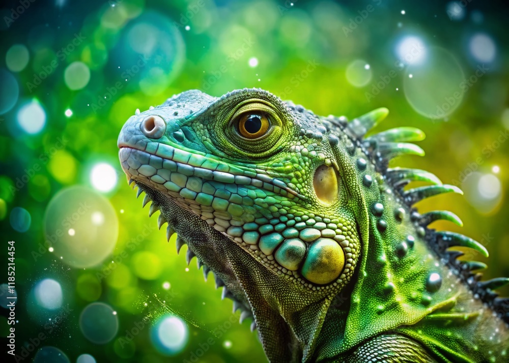 Green Iguana Bathing in Rain, Bokeh Background, Reptile, Nature Photography Green Iguana Bathing in Rain, Bokeh Background, Reptile, Nature Photography