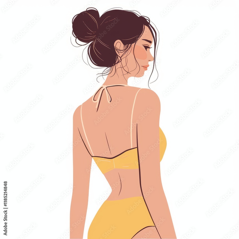 Back View Beautiful Girl in a Swimsuit Generative AI Back View Beautiful Girl in a Swimsuit Generative AI