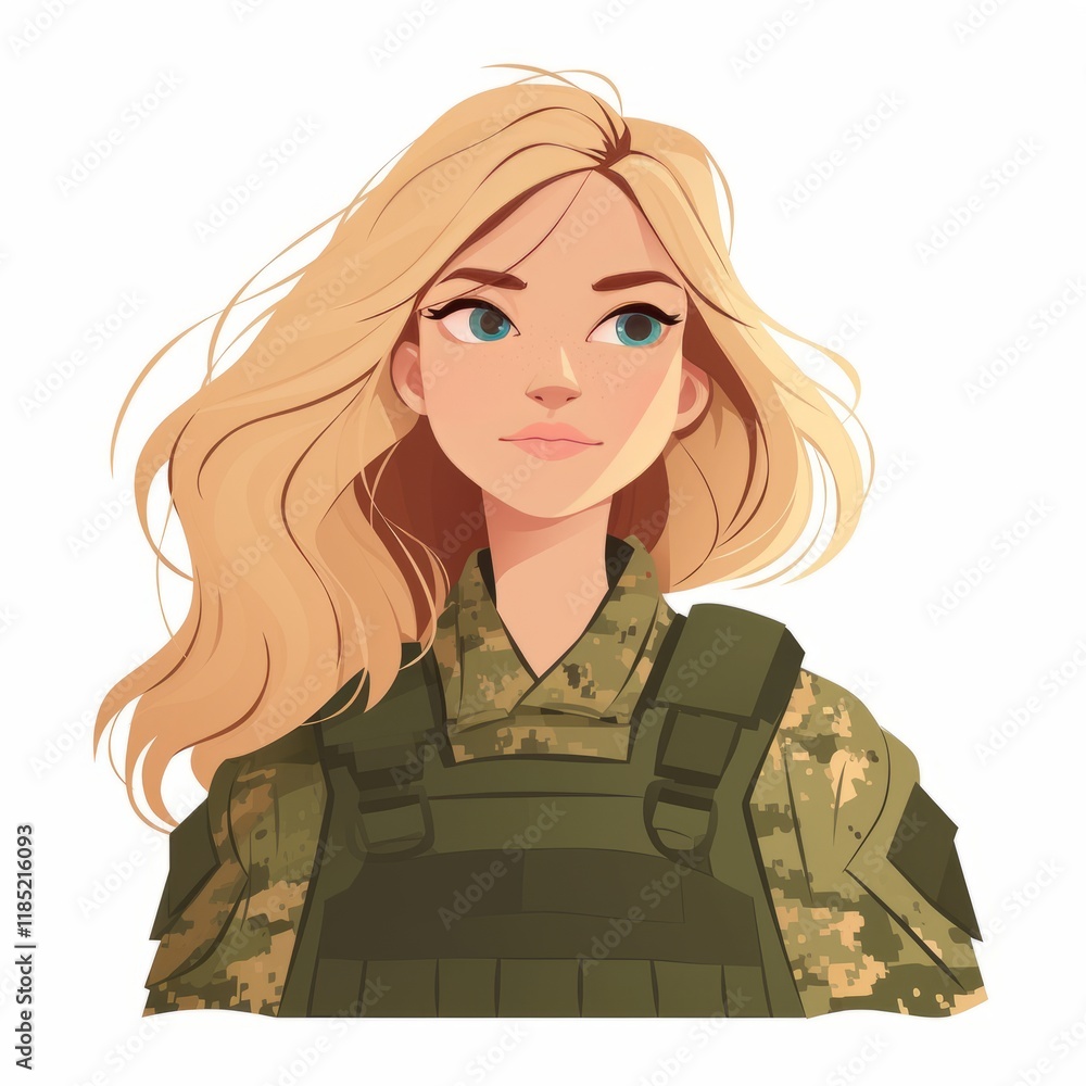 Simple Front View Illustration of a Blonde Female Soldier Generative AI Simple Front View Illustration of a Blonde Female Soldier Generative AI