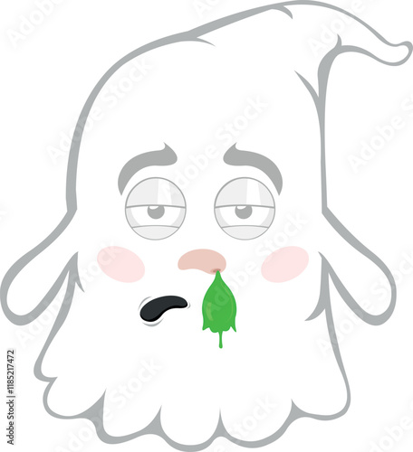 vector illustration character ghost cartoon, pale with flu symptoms and mucus falling from the nose