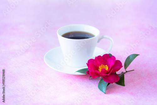 山茶花の花とコーヒー photo