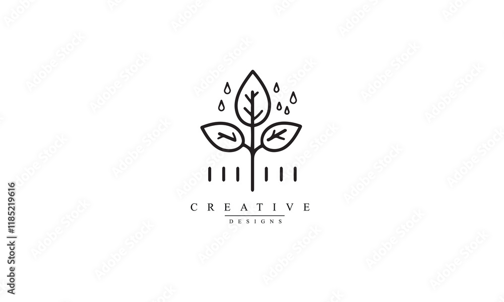 Plant and rain drops line icon black Logo white background Plant and rain drops line icon black Logo white background