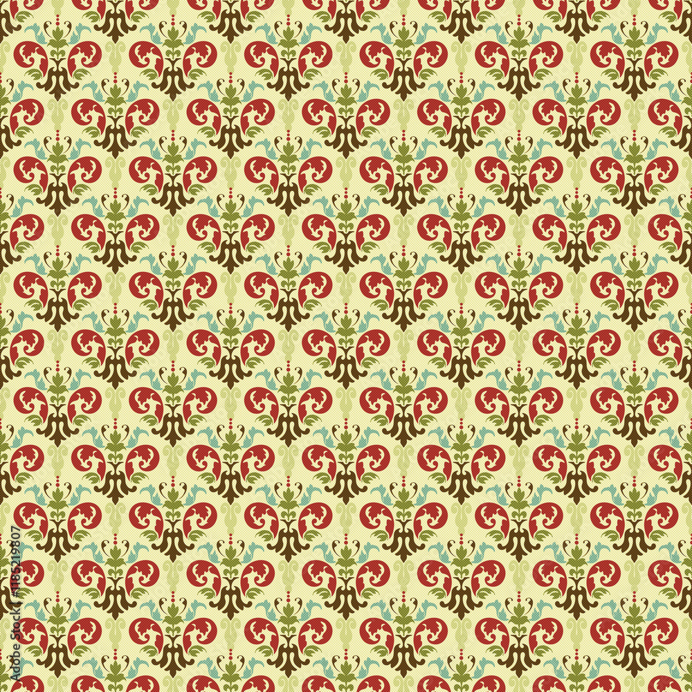Background paper or fabric, with floral damask and baroque, seamless ornamental pattern Background paper or fabric, with floral damask and baroque, seamless ornamental pattern