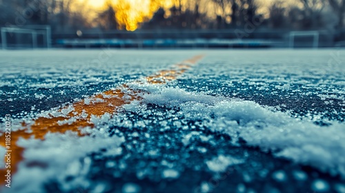 Scenic Winter Sunset Over a Snowy Field with Ice Surface