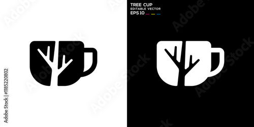 Forest cup logo. coffee, tea, nature, tree. Vector icon symbol design template EPS 10.