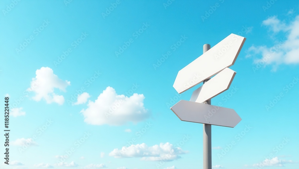 Blank Signpost Against A Bright Blue Sky Blank Signpost Against A Bright Blue Sky