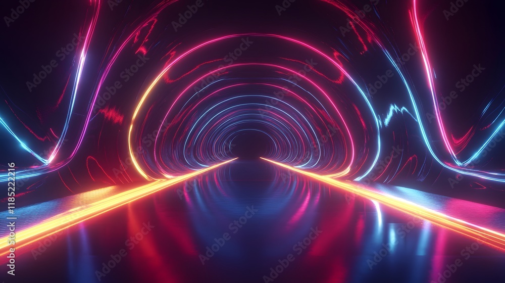 Obraz premium Neon Lights Tunnel Abstract Futuristic Design