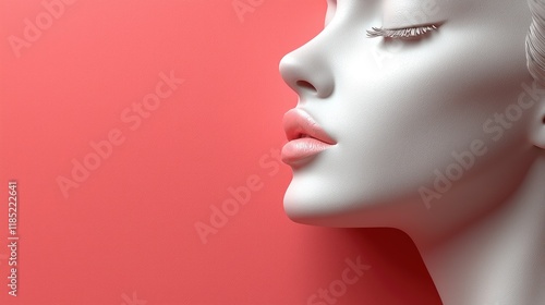 Wallpaper Mural Serene Beauty: A Minimalist Portrait of a Woman's Face. Clean lines, smooth skin, and soft pastel tones create an image of elegance and sophistication. Torontodigital.ca