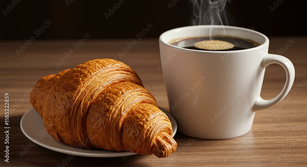 Elegant Croissant with Coffee: Perfect for Food Branding, Menus, Cafe Advertisements, Social Media Marketing, Food Blogs, Packaging Design, Coffee Shop Promotions, and Breakfast Campaigns Elegant Croissant with Coffee: Perfect for Food Branding, Menus, Cafe Advertisements, Social Media Marketing, Food Blogs, Packaging Design, Coffee Shop Promotions, and Breakfast Campaigns