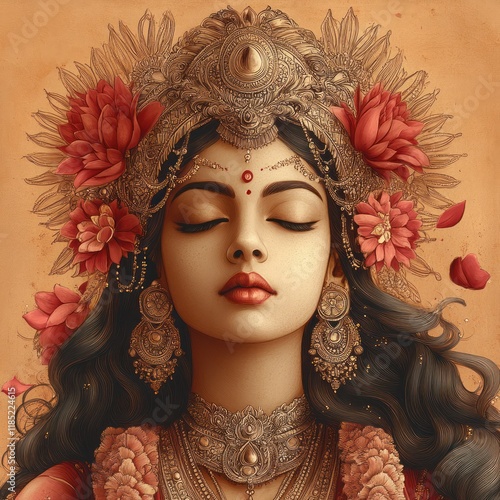 Intricate Goddess Illustration for Navaratri Festival Celebration Traditional Indian Art photo