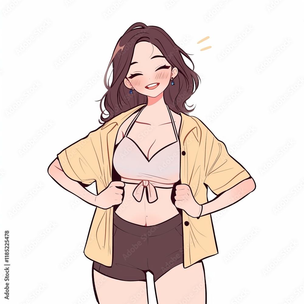 Illustration of a Woman Posing in Beachwear Generative AI Illustration of a Woman Posing in Beachwear Generative AI