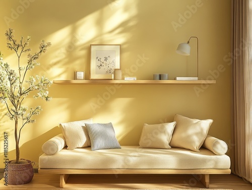 Sunlit minimalist living ro...