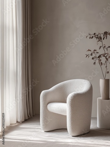 Modern Fluffy Cream Chair I...