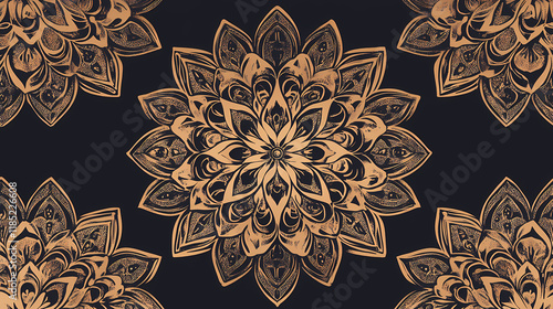 Ethnic boho seamless pattern. mandala design in oriental style. bokeh texture. Flameleaf. Illustration photo