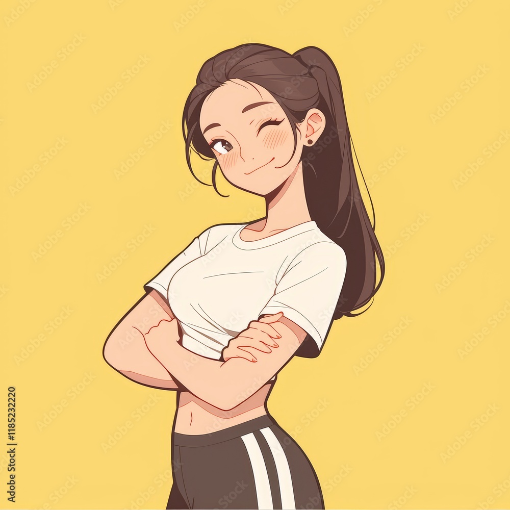 Illustration of a Beautiful Woman Posing in Sportswear Generative AI Illustration of a Beautiful Woman Posing in Sportswear Generative AI