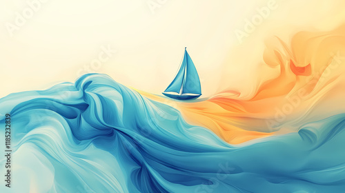 Beautiful abstract background of set sail champagne and blue color. fluid art background. Flameleaf. Illustration