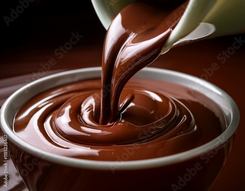 Close-up of melted chocolate being poured from above